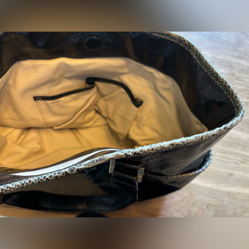 Tory Burch Black Leather Python Trimmed Tote Bag - image 6